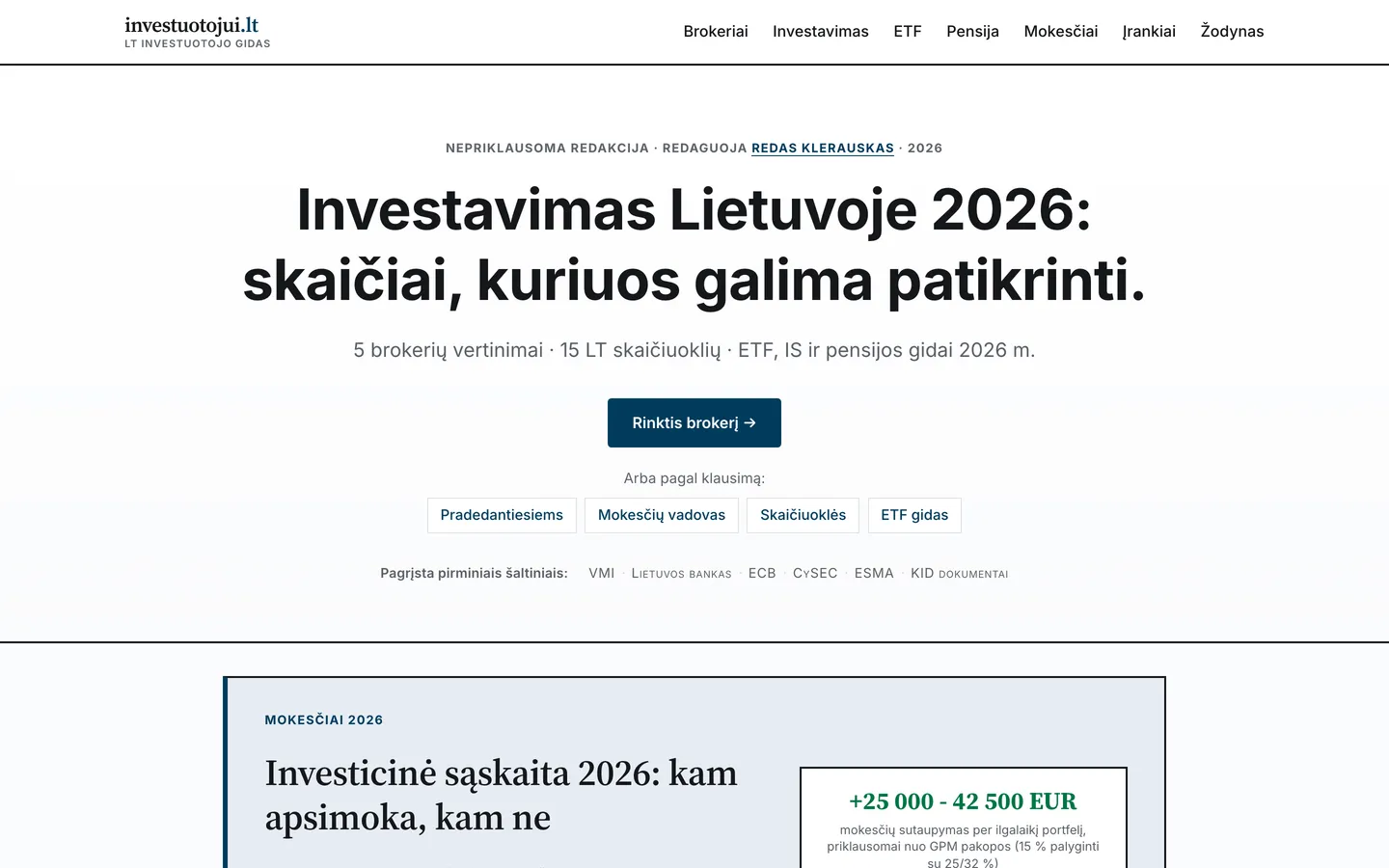 Investuotojui.lt pagrindinis puslapis darbalaukyje